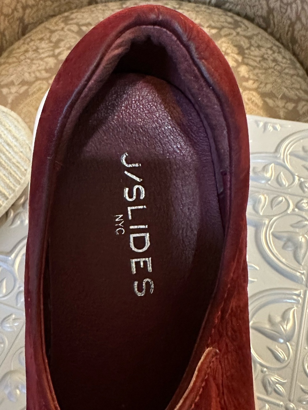 J/Slides Hope Fringe Sneakers Burgundy Leather Platform Slip On Shoes Size 8 - Picture 5 of 9